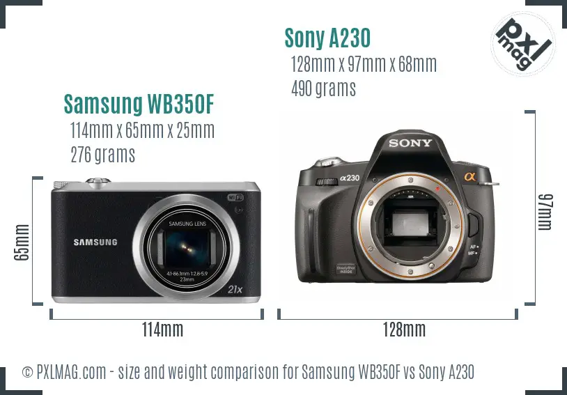 Samsung WB350F vs Sony A230 size comparison