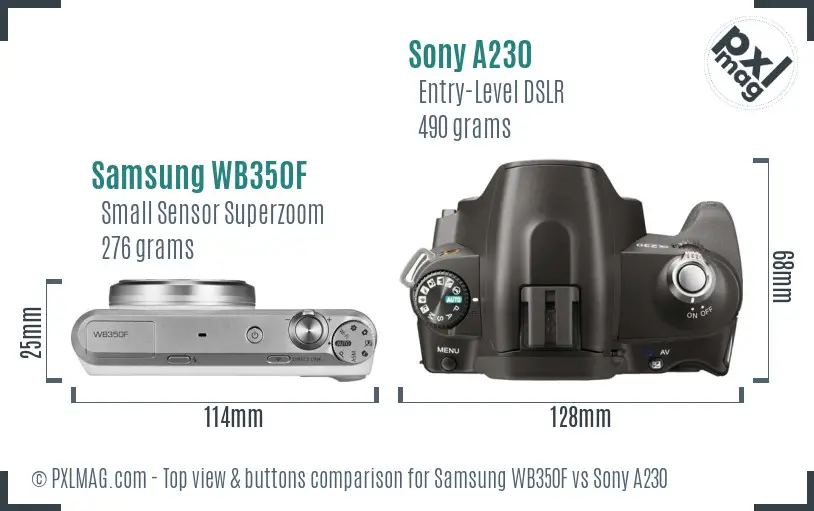 Samsung WB350F vs Sony A230 top view buttons comparison