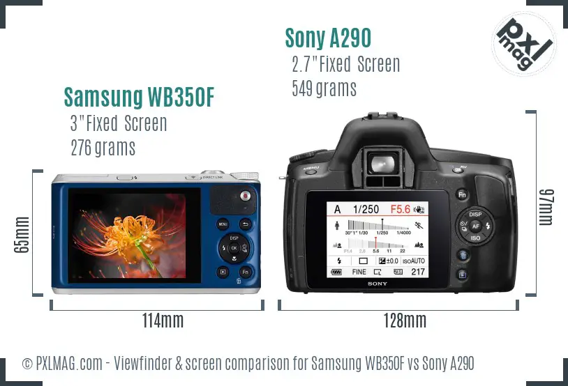 Samsung WB350F vs Sony A290 Screen and Viewfinder comparison