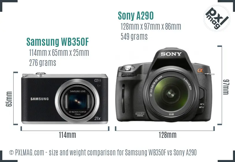 Samsung WB350F vs Sony A290 size comparison