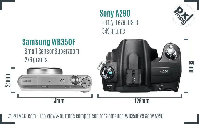 Samsung WB350F vs Sony A290 top view buttons comparison