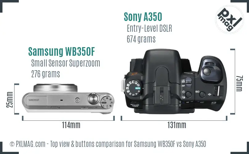 Samsung WB350F vs Sony A350 top view buttons comparison Samsung WB350F vs Sony A350 top view buttons comparison