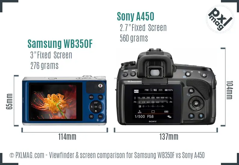 Samsung WB350F vs Sony A450 Screen and Viewfinder comparison