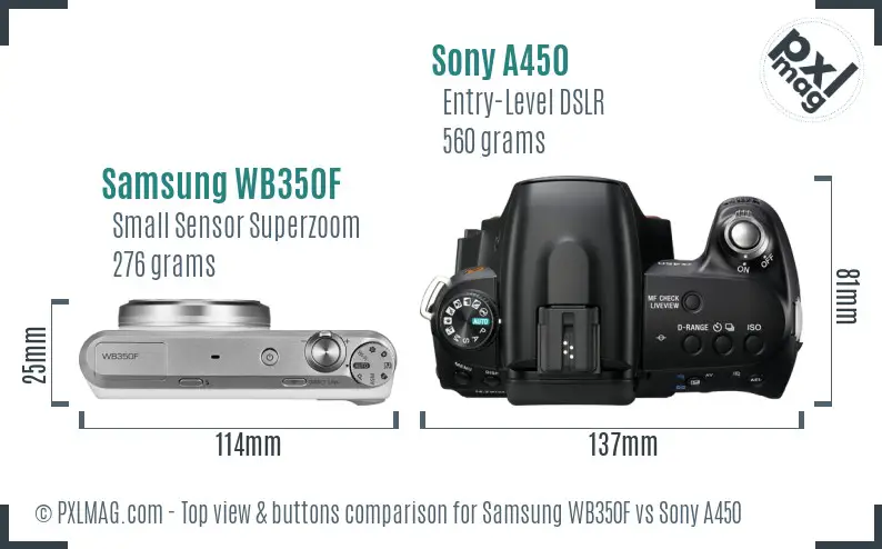 Samsung WB350F vs Sony A450 top view buttons comparison