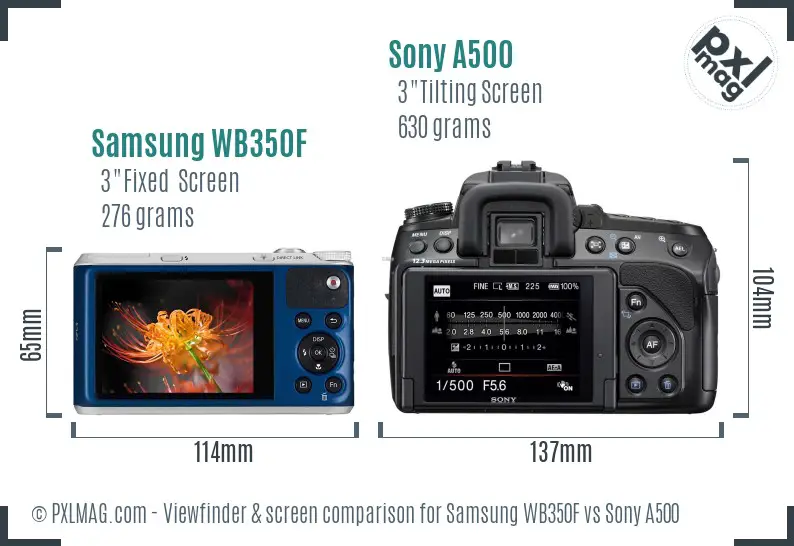 Samsung WB350F vs Sony A500 Screen and Viewfinder comparison