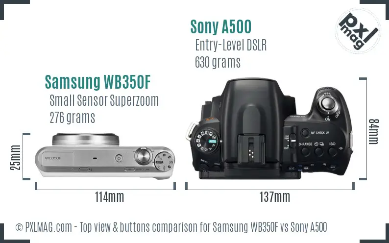 Samsung WB350F vs Sony A500 top view buttons comparison