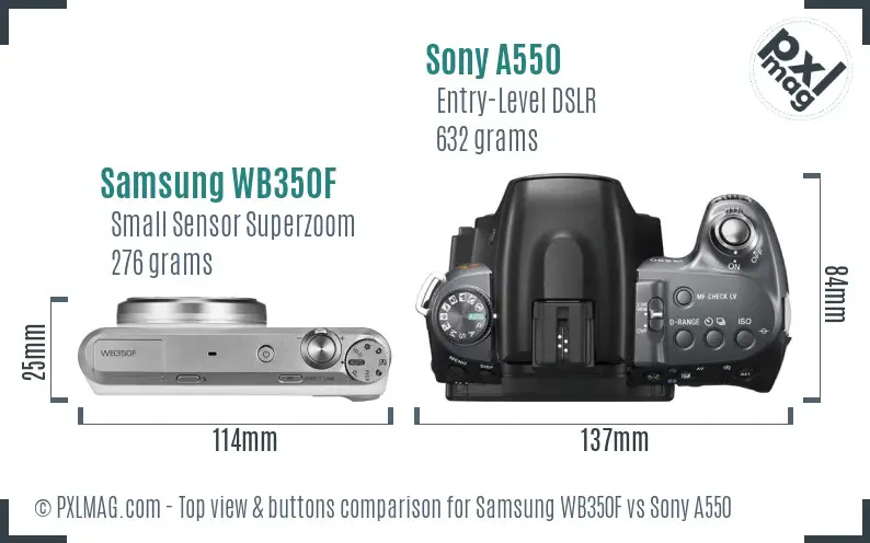 Samsung WB350F vs Sony A550 top view buttons comparison