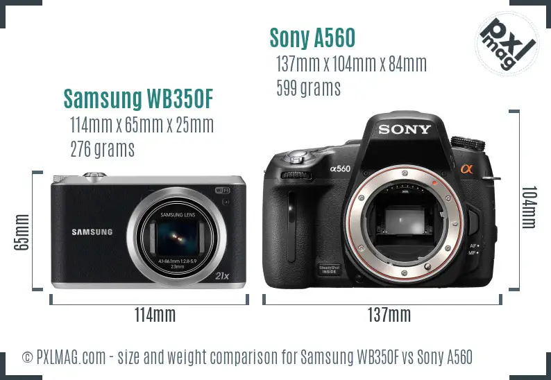 Samsung WB350F vs Sony A560 size comparison