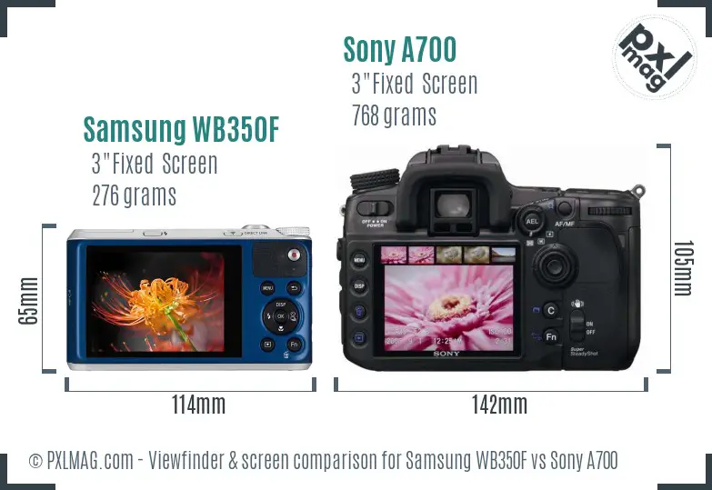 Samsung WB350F vs Sony A700 Screen and Viewfinder comparison