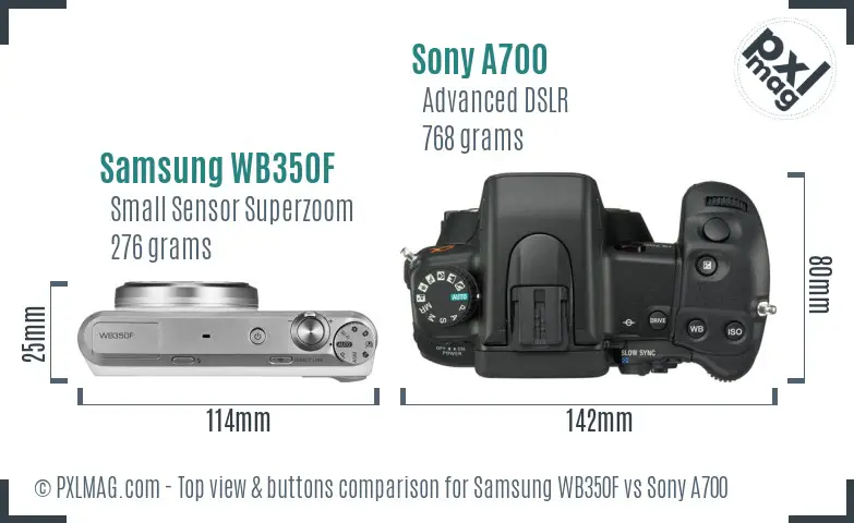 Samsung WB350F vs Sony A700 top view buttons comparison