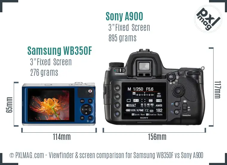 Samsung WB350F vs Sony A900 Screen and Viewfinder comparison