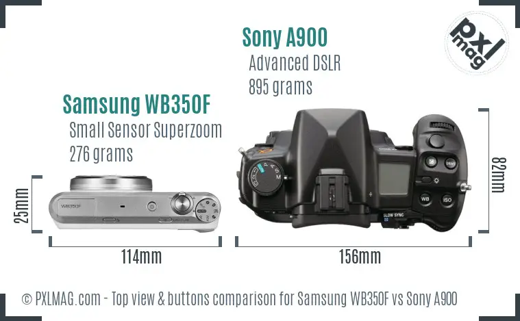 Samsung WB350F vs Sony A900 top view buttons comparison