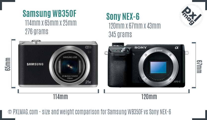Samsung WB350F vs Sony NEX-6 size comparison