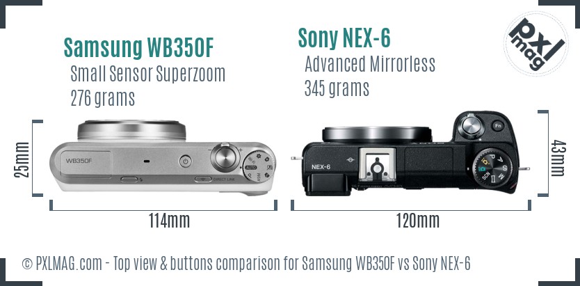 Samsung WB350F vs Sony NEX-6 top view buttons comparison