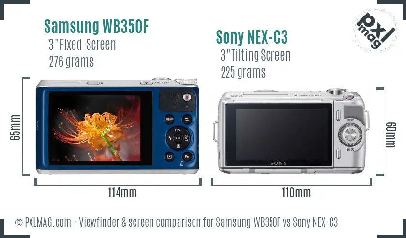 Samsung WB350F vs Sony NEX-C3 Screen and Viewfinder comparison