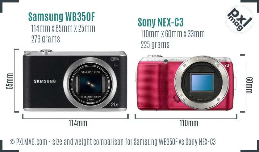 Samsung WB350F vs Sony NEX-C3 size comparison