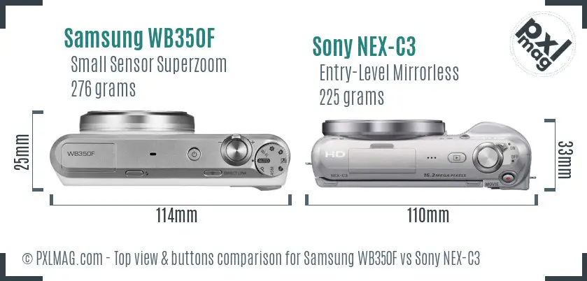 Samsung WB350F vs Sony NEX-C3 top view buttons comparison