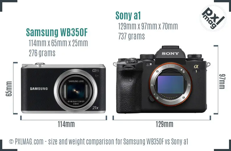 Samsung WB350F vs Sony a1 size comparison
