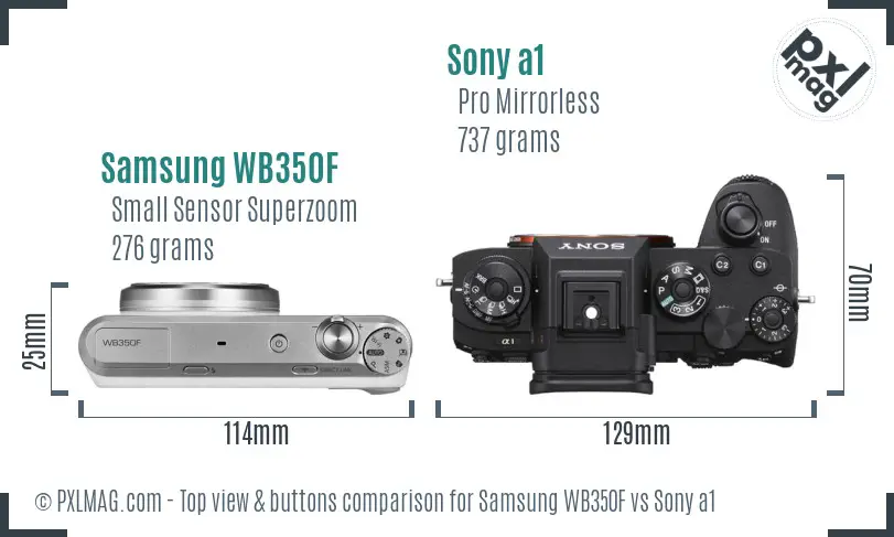 Samsung WB350F vs Sony a1 top view buttons comparison