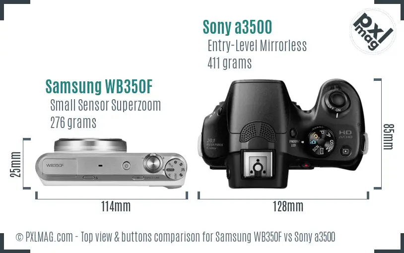 Samsung WB350F vs Sony a3500 top view buttons comparison