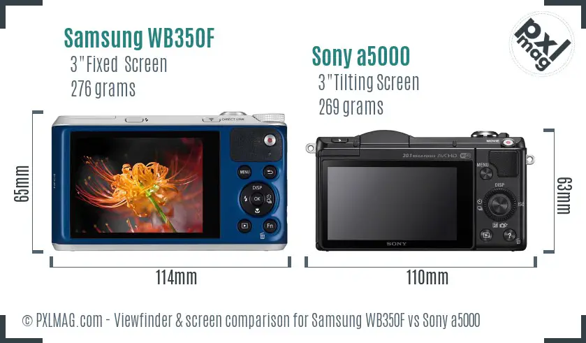 Samsung WB350F vs Sony a5000 Screen and Viewfinder comparison