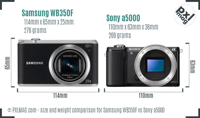 Samsung WB350F vs Sony a5000 size comparison