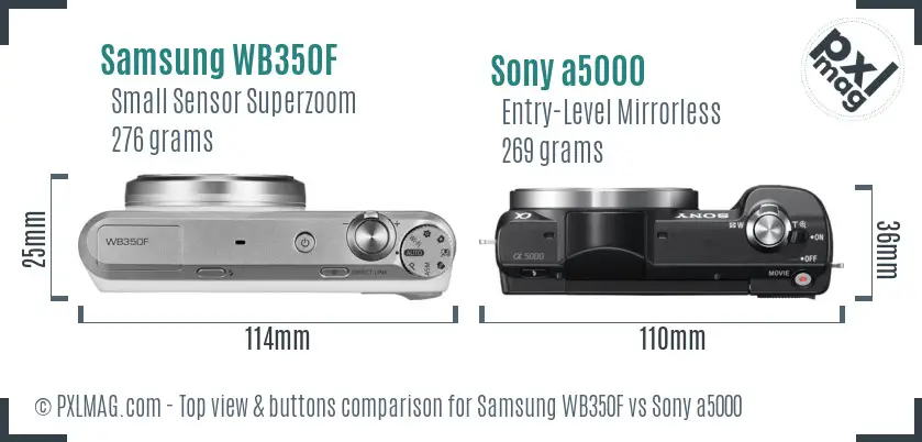 Samsung WB350F vs Sony a5000 top view buttons comparison