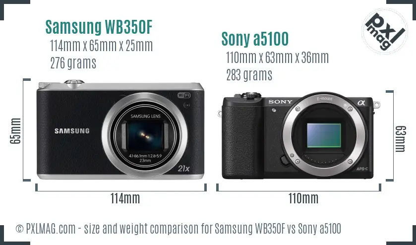 Samsung WB350F vs Sony a5100 size comparison