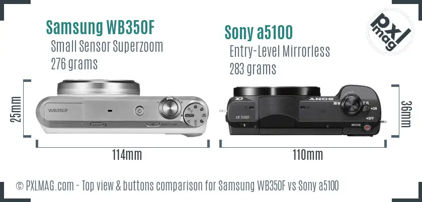 Samsung WB350F vs Sony a5100 top view buttons comparison