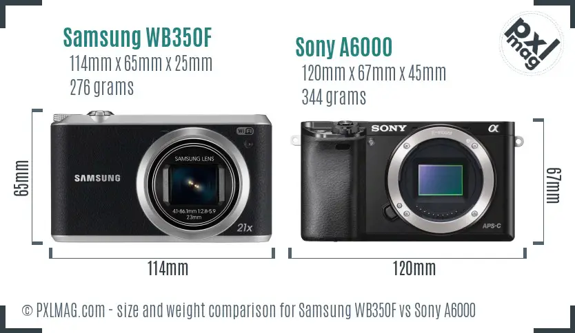 Samsung WB350F vs Sony A6000 size comparison