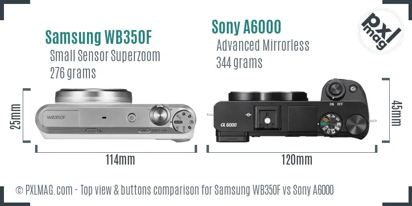 Samsung WB350F vs Sony A6000 top view buttons comparison