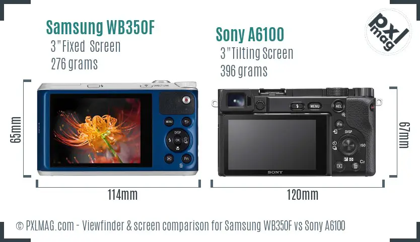Samsung WB350F vs Sony A6100 Screen and Viewfinder comparison