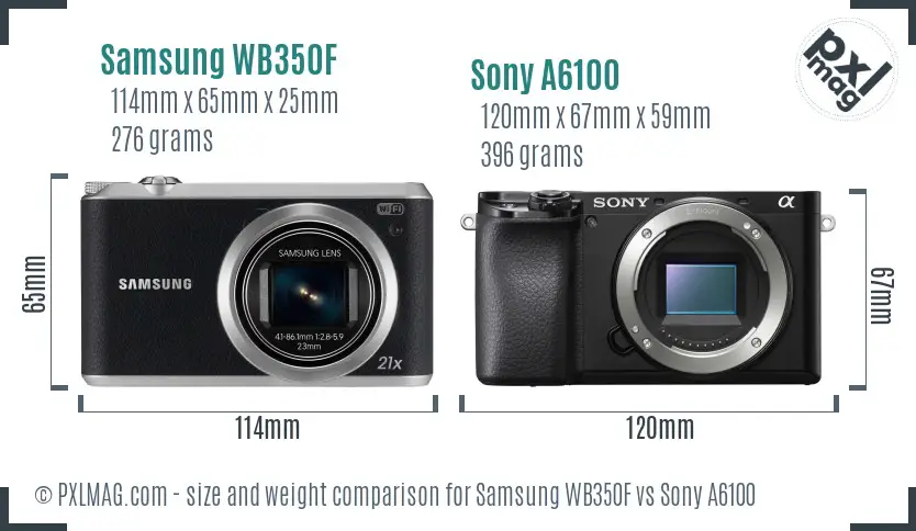 Samsung WB350F vs Sony A6100 size comparison