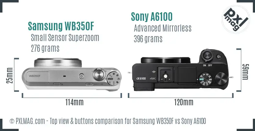 Samsung WB350F vs Sony A6100 top view buttons comparison