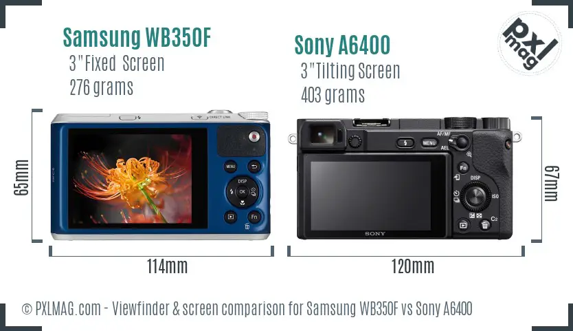 Samsung WB350F vs Sony A6400 Screen and Viewfinder comparison