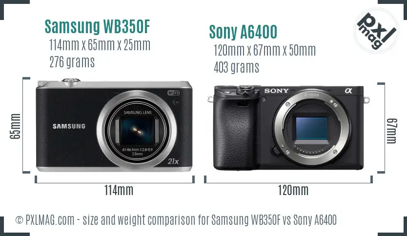 Samsung WB350F vs Sony A6400 size comparison