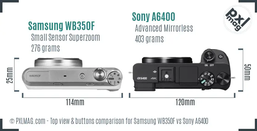 Samsung WB350F vs Sony A6400 top view buttons comparison