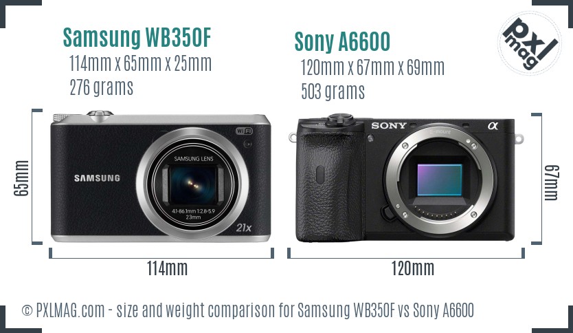 Samsung WB350F vs Sony A6600 size comparison