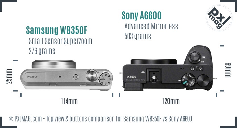 Samsung WB350F vs Sony A6600 top view buttons comparison