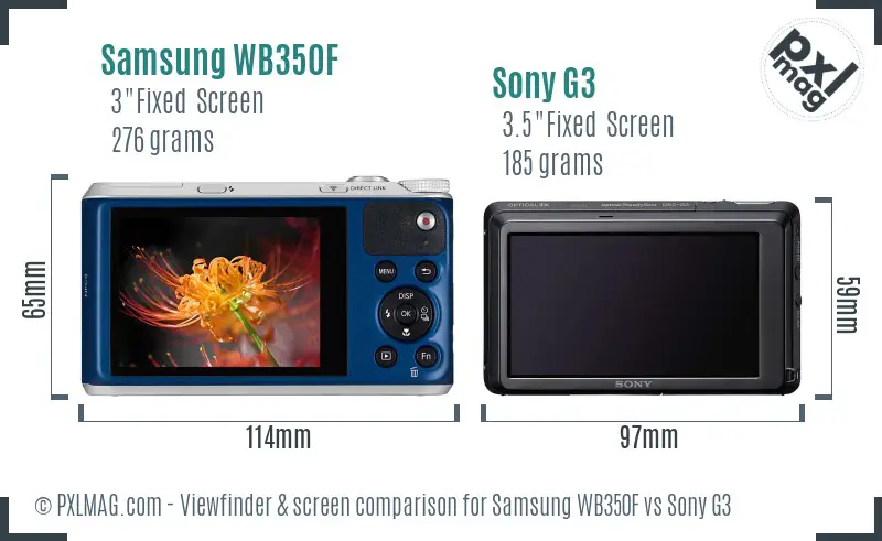 Samsung WB350F vs Sony G3 Screen and Viewfinder comparison
