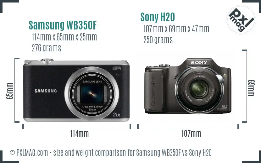 Samsung WB350F vs Sony H20 size comparison