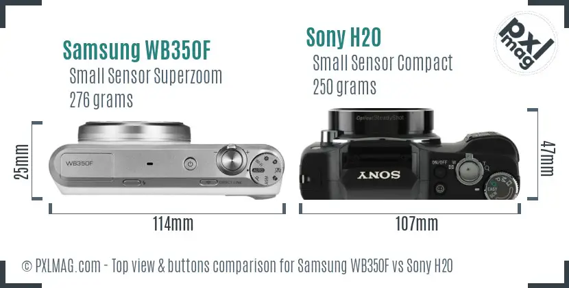 Samsung WB350F vs Sony H20 top view buttons comparison