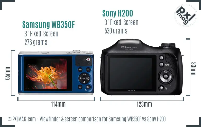 Samsung WB350F vs Sony H200 Screen and Viewfinder comparison