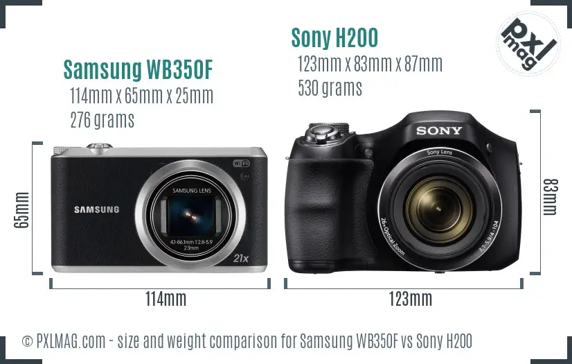 Samsung WB350F vs Sony H200 size comparison