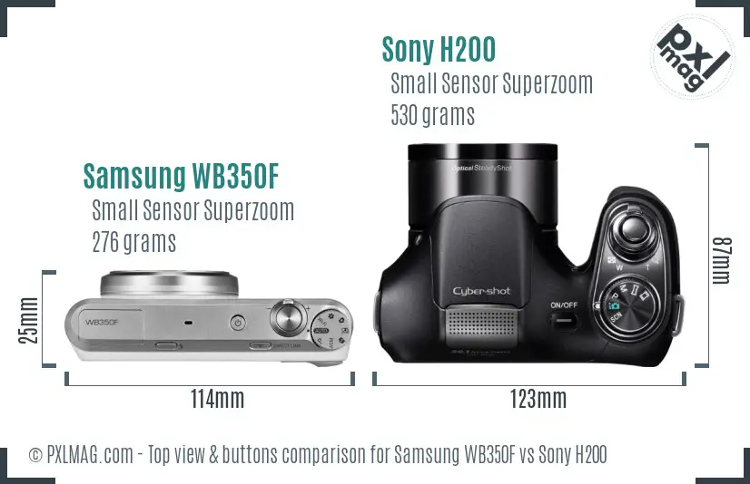 Samsung WB350F vs Sony H200 top view buttons comparison