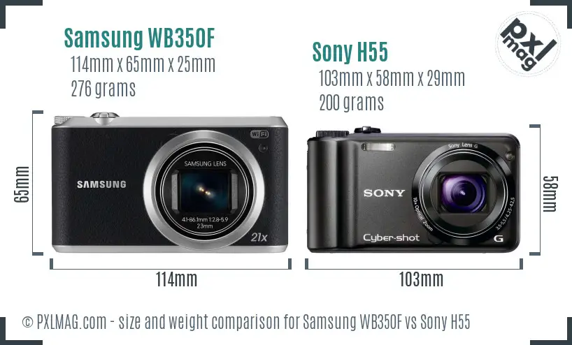 Samsung WB350F vs Sony H55 size comparison