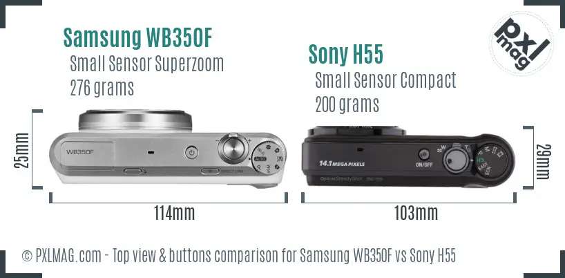 Samsung WB350F vs Sony H55 top view buttons comparison