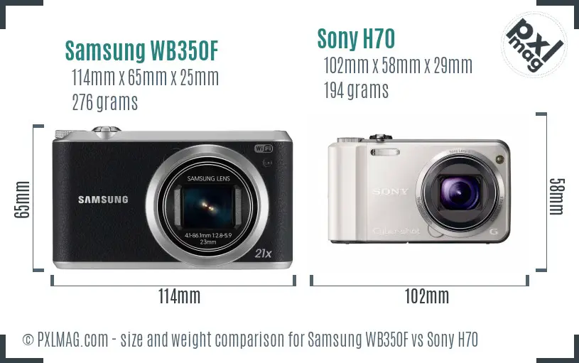 Samsung WB350F vs Sony H70 size comparison