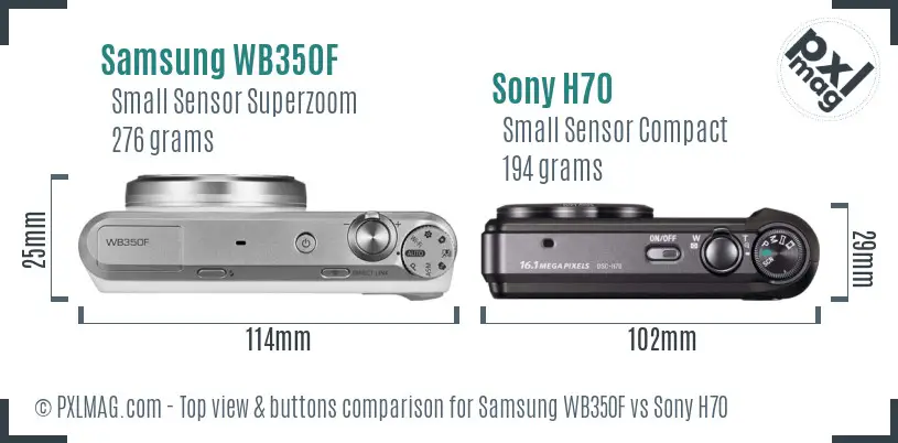 Samsung WB350F vs Sony H70 top view buttons comparison
