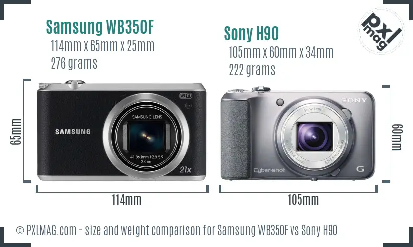 Samsung WB350F vs Sony H90 size comparison
